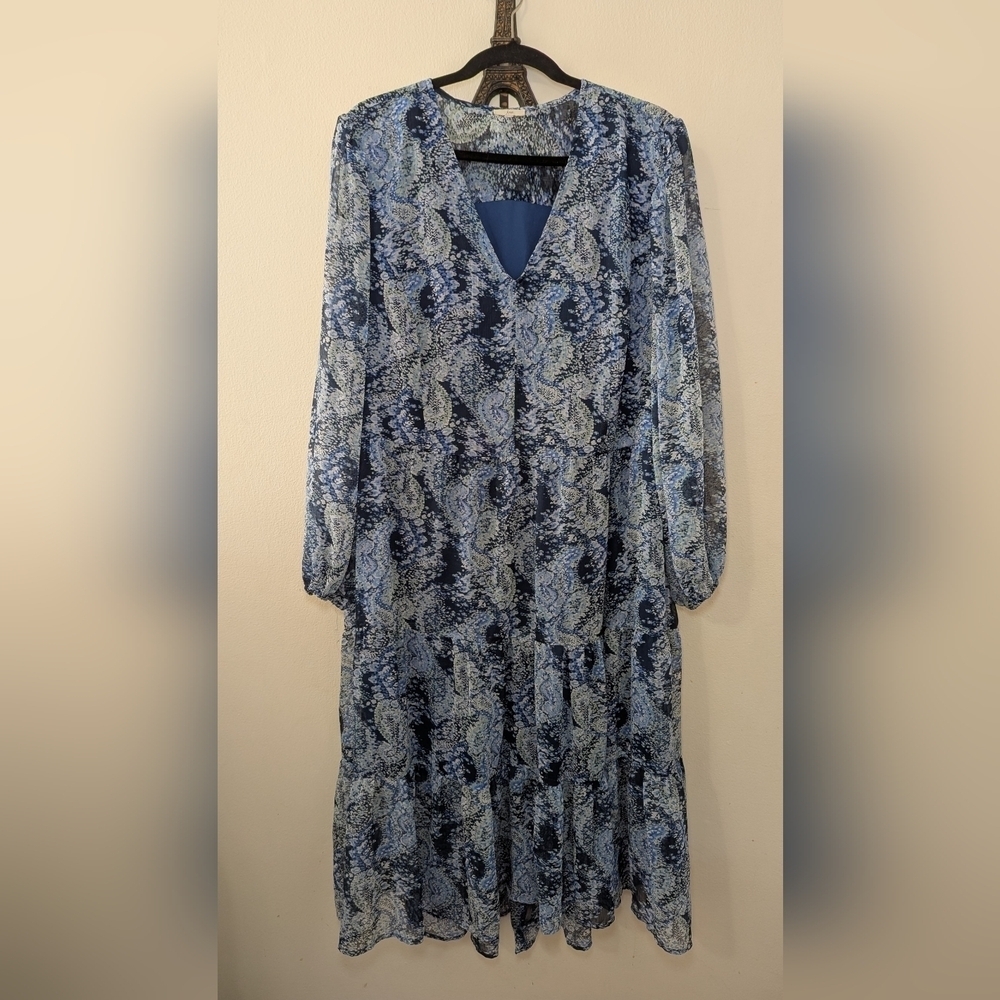 Joie Maxi Dress Parisian Paisley Blue White Green Tiered High-low Women Size XL*